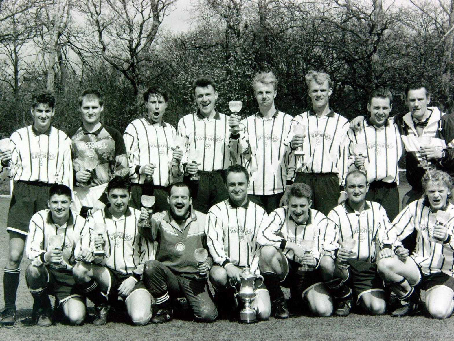 Woodman Inn in April 1994. The team retained the Leeds Combination League's Arthur Luty Cup with a 3-0 victory over Cricketer's Arms at Bracken Edge.