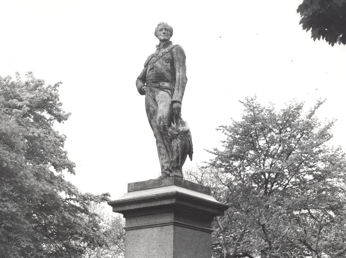 The statue of the Duke of Wellington on Woodhouse Moor.  Unveiled outside the newly completed Town Hall in 1858 it was moved in 1937 along with statues of Queen Victoria and Sir Robert Peel to make way for a municipal car park.