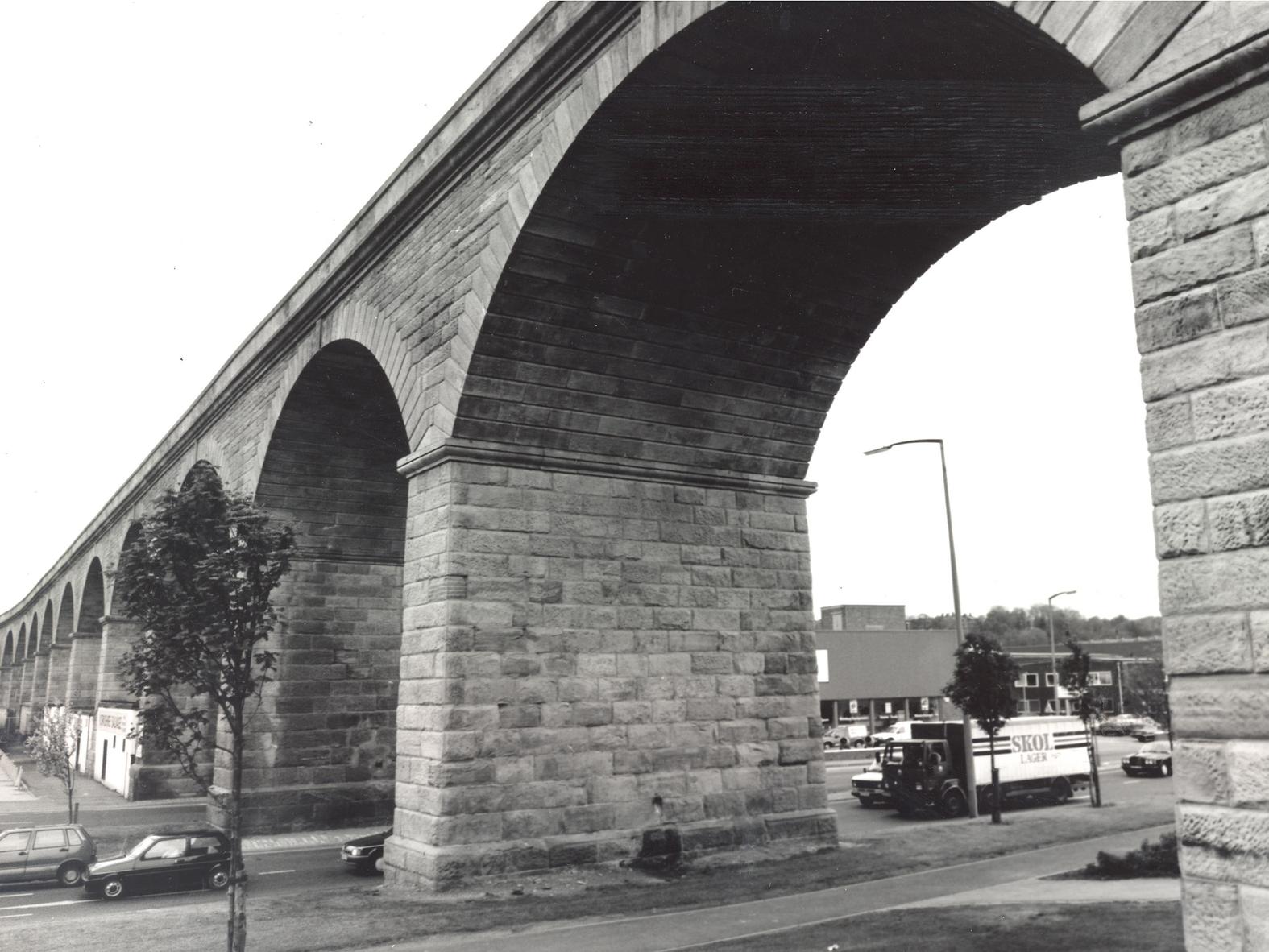 The Kirkstall Road viaduct. Have you spotted the van advertising Skol lager?