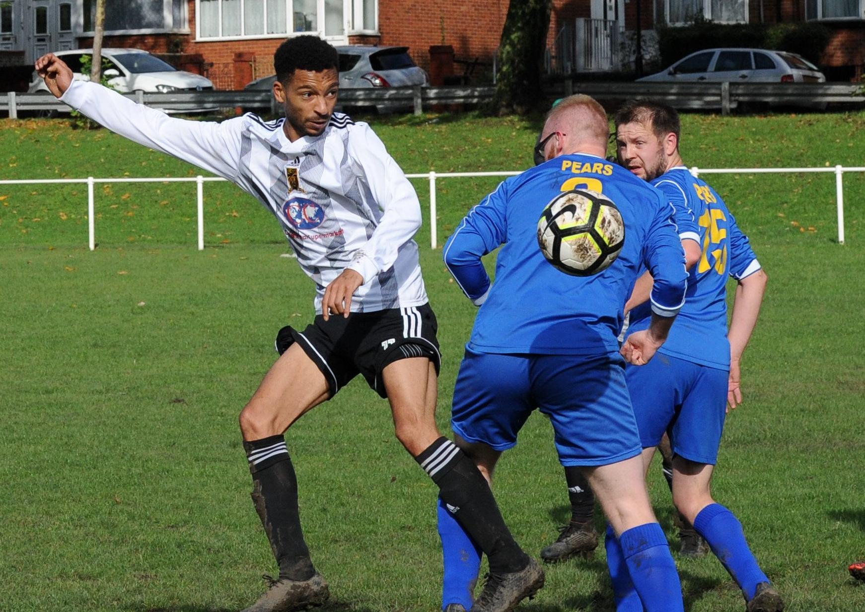 Kieran Goodison heads goalwards for Sheepscar against Harehills WMC.