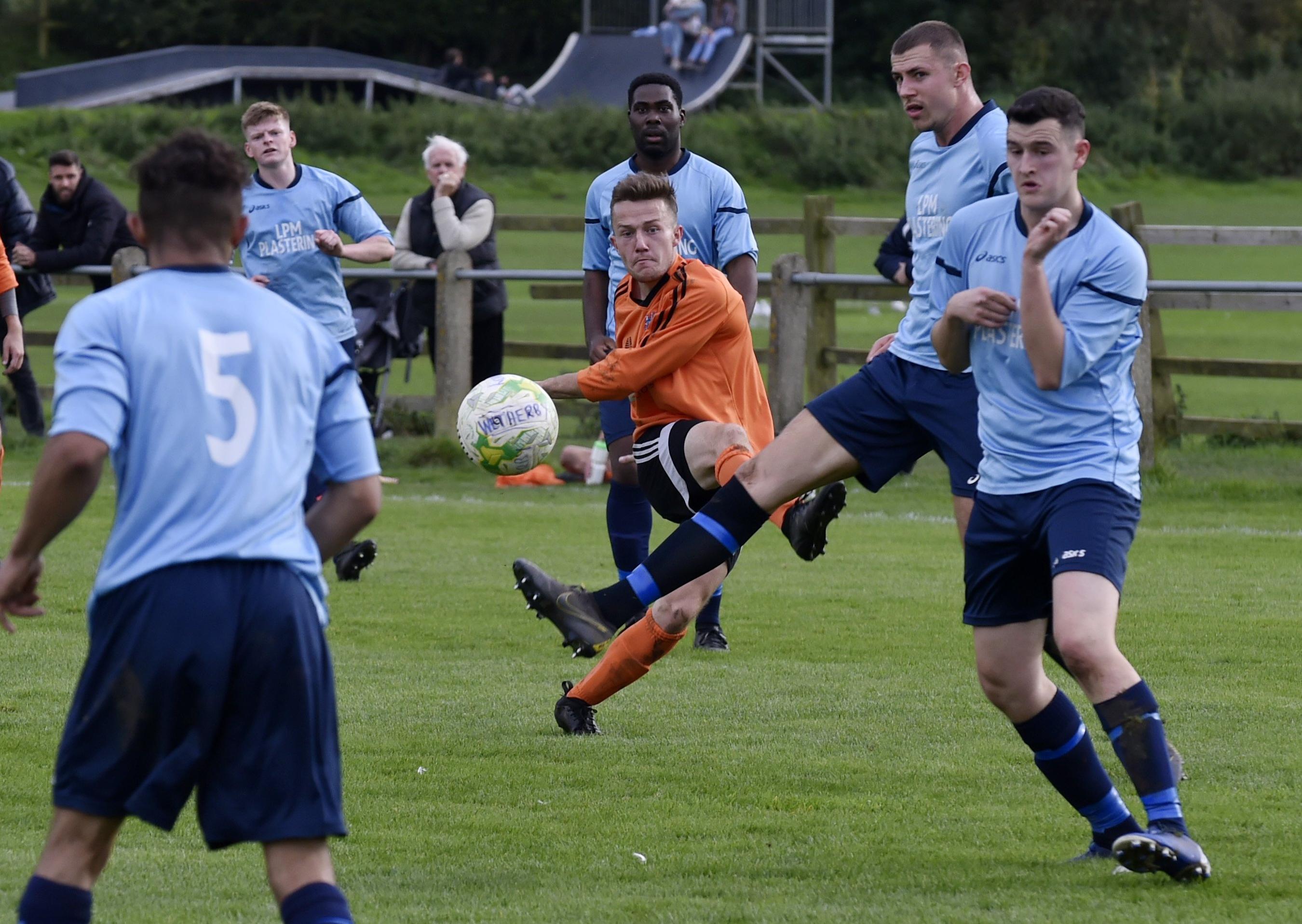 Toby Hardaker shoots for Wetherby against Aberford.