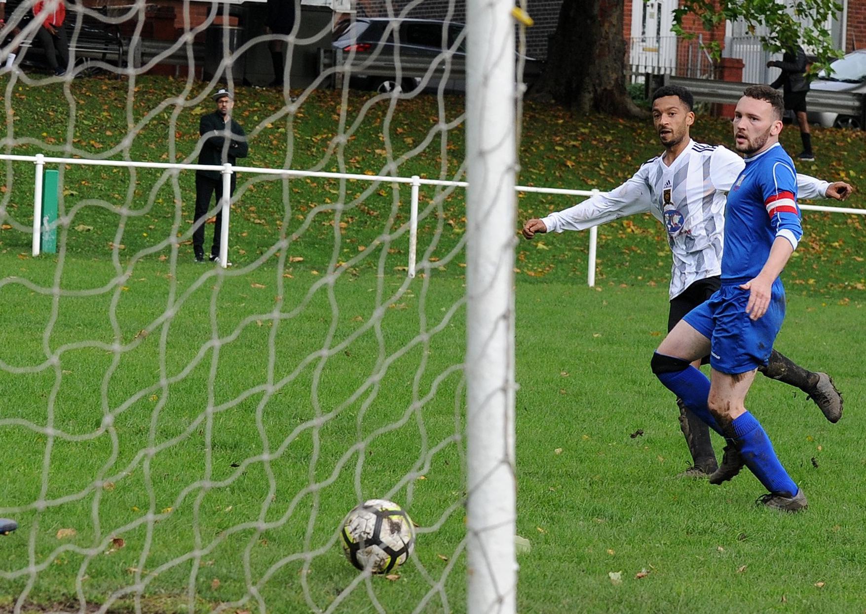 Kieron Goodison scores for Sheepscar against Harehills WMC.