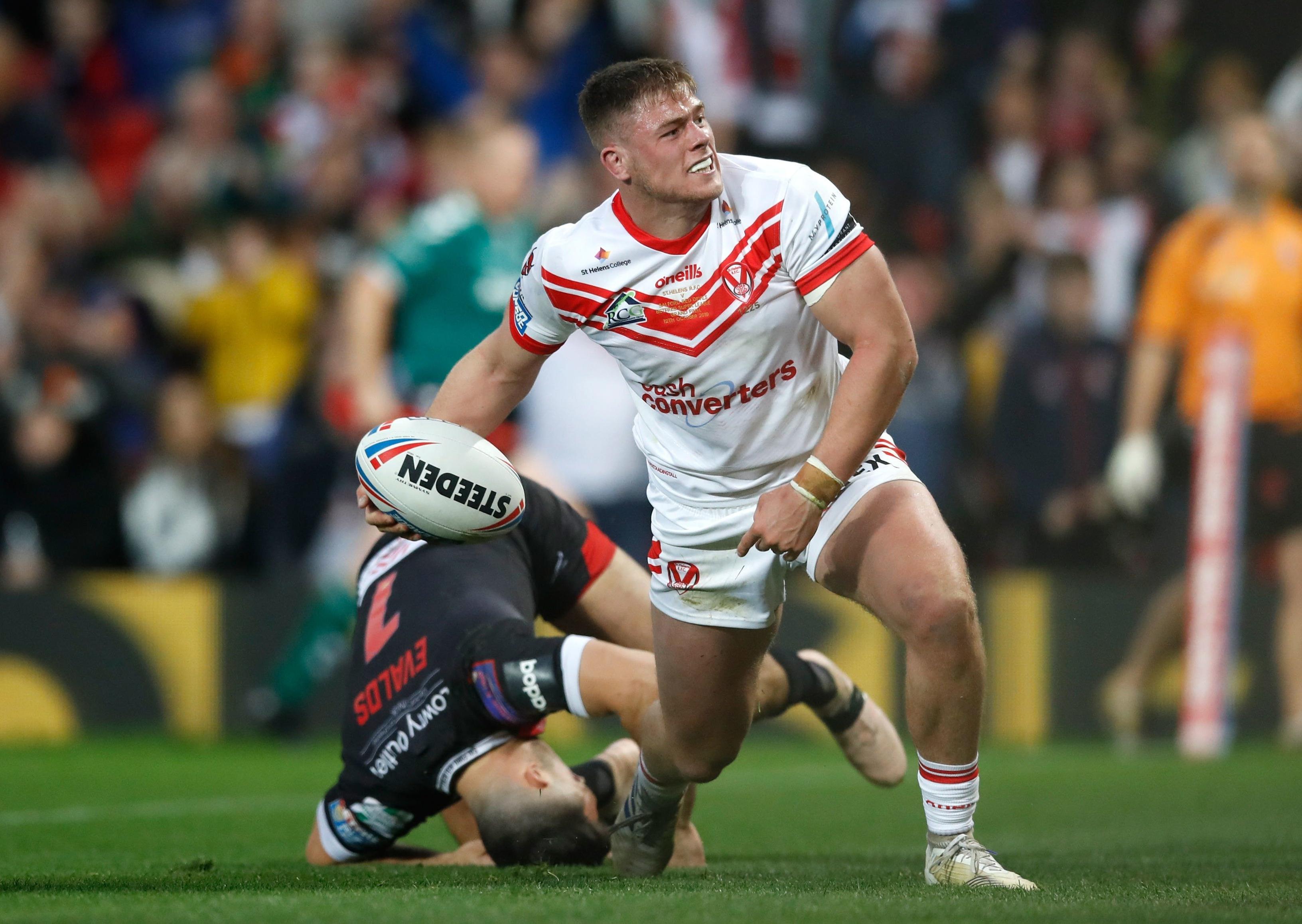 Morgan Knowles celebrates after scoring Saints' first try