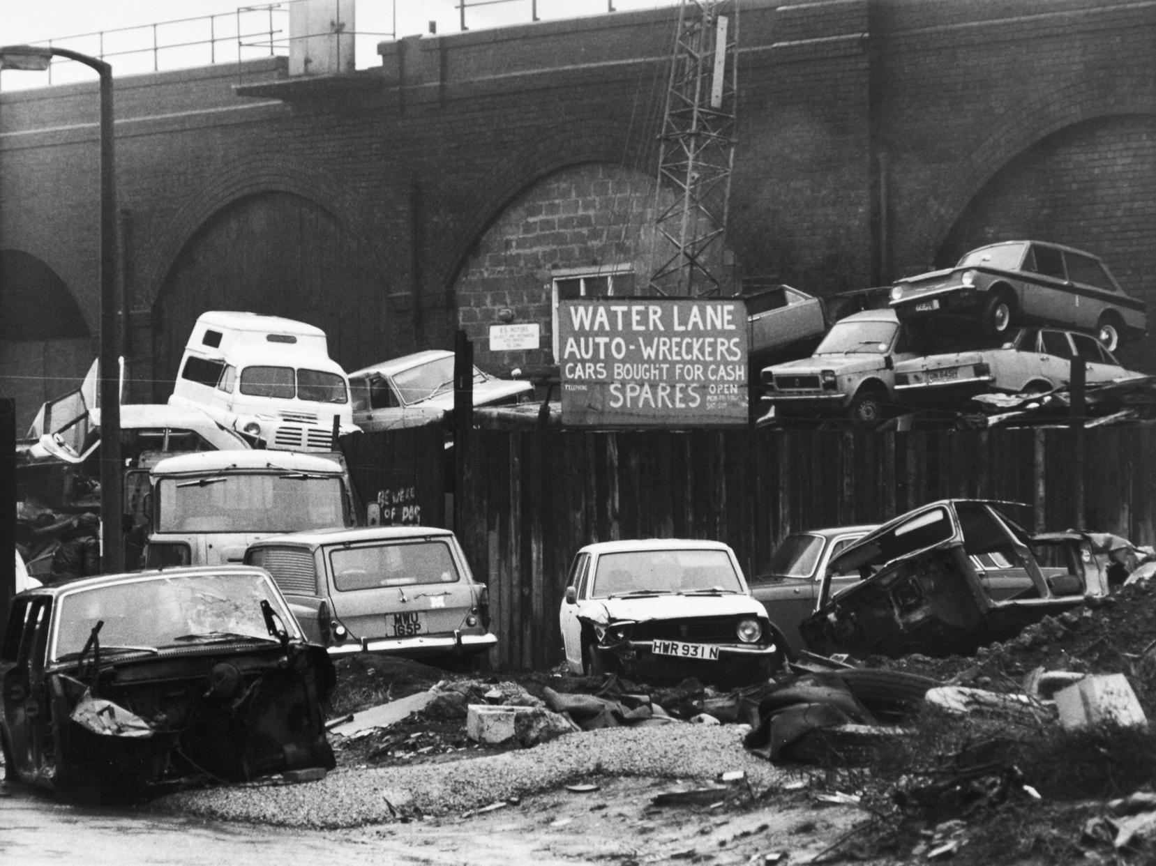 The scrap car yard near the junction of Bath Road and Water Lane at Holbeck.