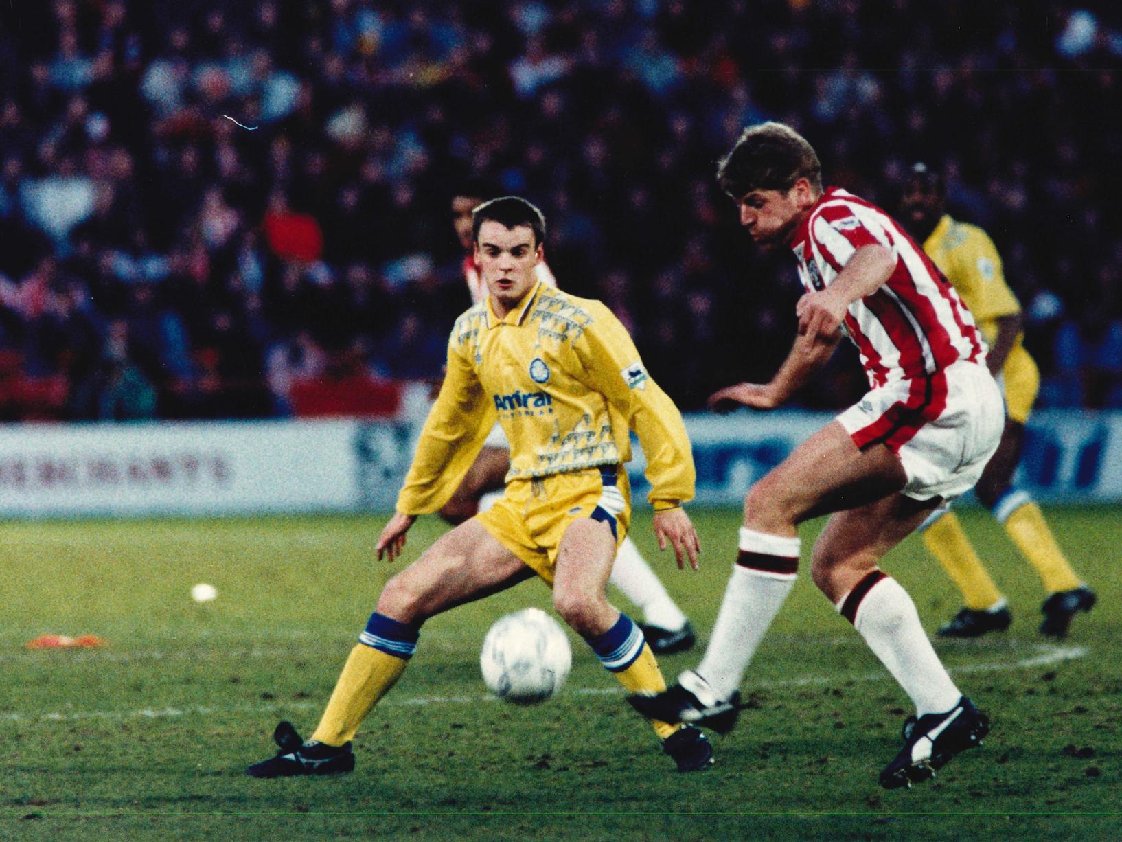 Mark Tinkler in the thick of the action at Bramall Lane. The Blades finished in 14th position that season, two points better off than the Whites.