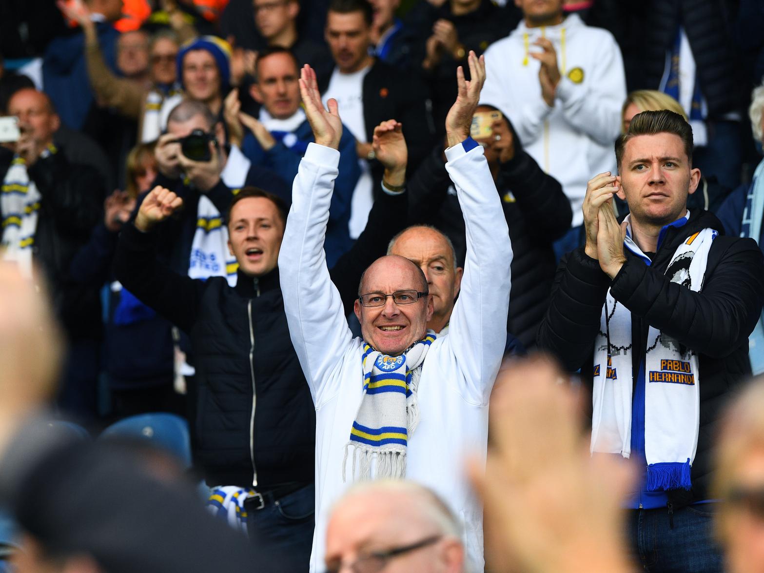 Leeds United fans celebrate.