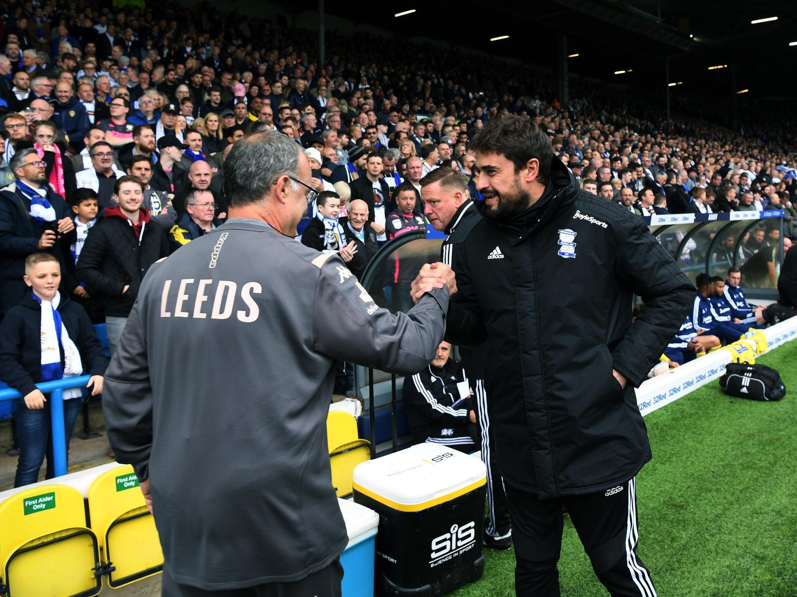 Marcelo Bielsa welcomes Pep Clotet back to Elland Road.