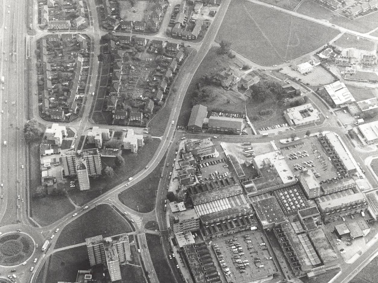 An aerial view of Seacroft with the old York Road meandering up the centre of the piture past the green.