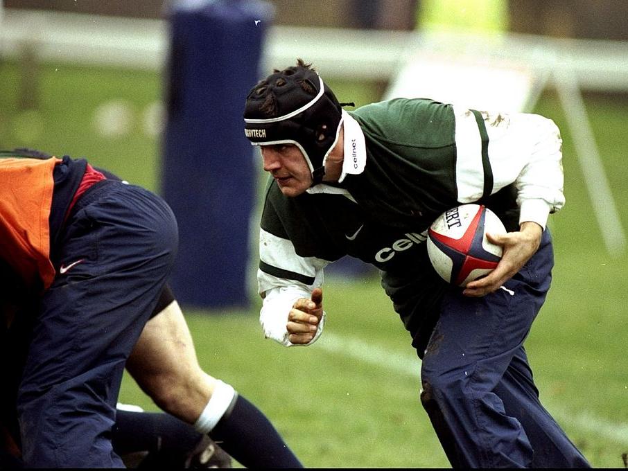 Rugby Union star Martin Corry was on the charge during an England training session at Leeds University in November 1998.