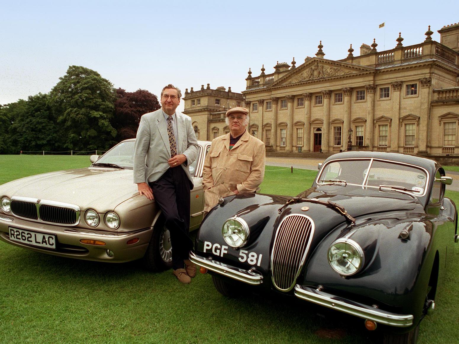 Harewood House was the setting for the UKs largest Jaguar rally in September 1998. Nigel Thorly, left, poses with his 1998 Jaguar XJ8 while Paul Beaumont shows off his 1954 Jaguar XK120 to preview the event.