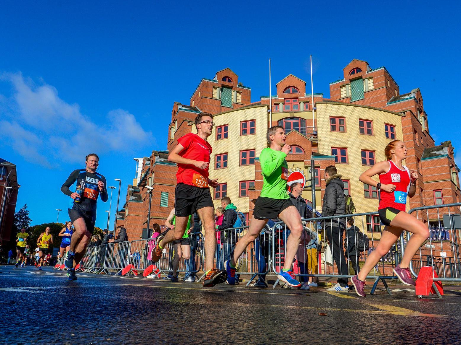 Runners outside the Leeds Magistrates on The Headrow.