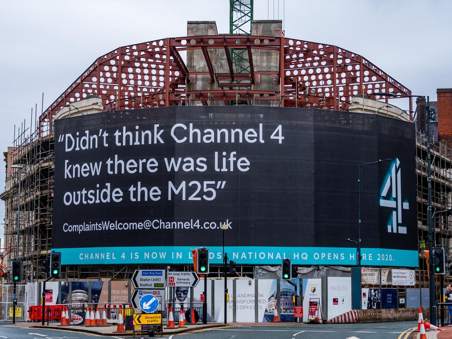 The under-reconstruction Majestic building in Leeds city centre, which will be the headquarters for Channel 4