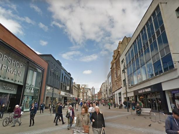 Leeds' main shopping street, Briggate, saw 2 reported incidents of mugging.
