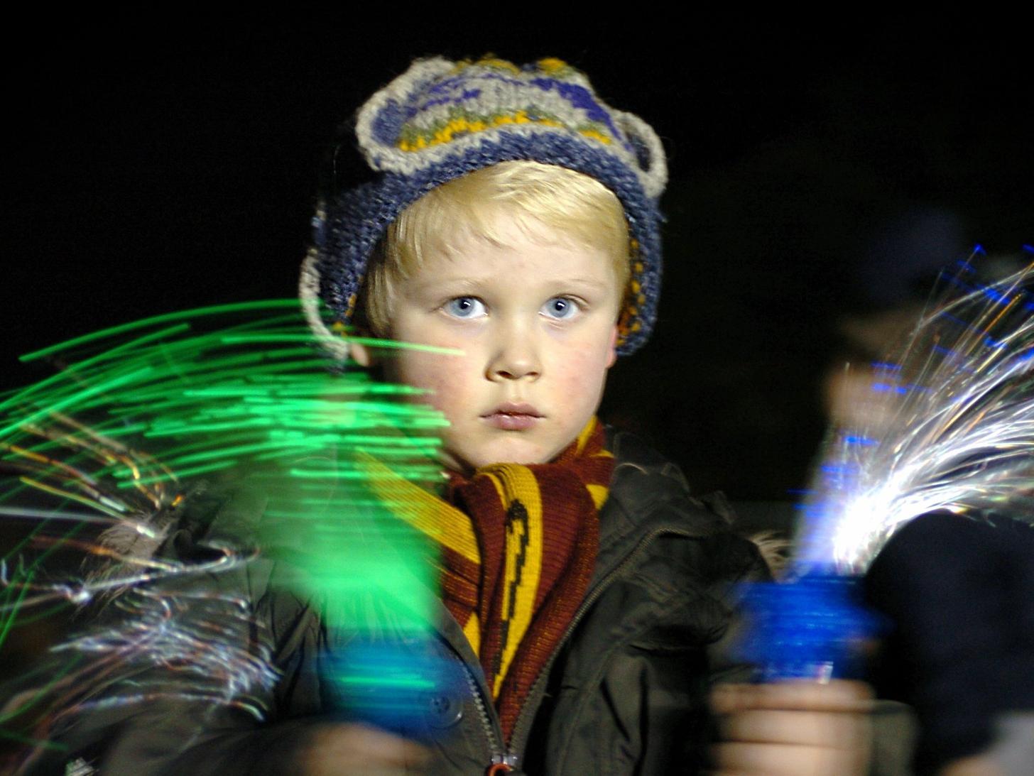 Owen Wray,four, of Shipley, enjoys safe fireworks.