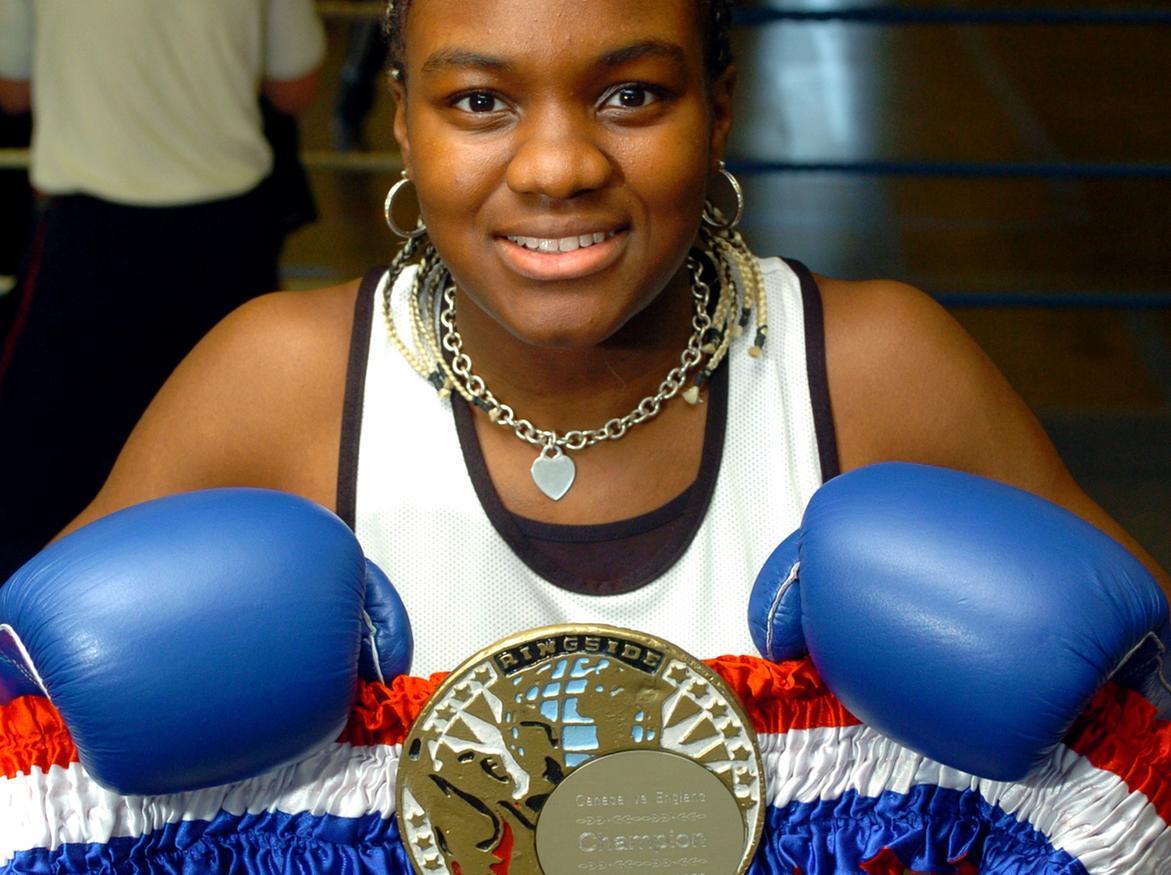 Nicola Adams with her belt at Sharkey's Gym on Meanwood Road.