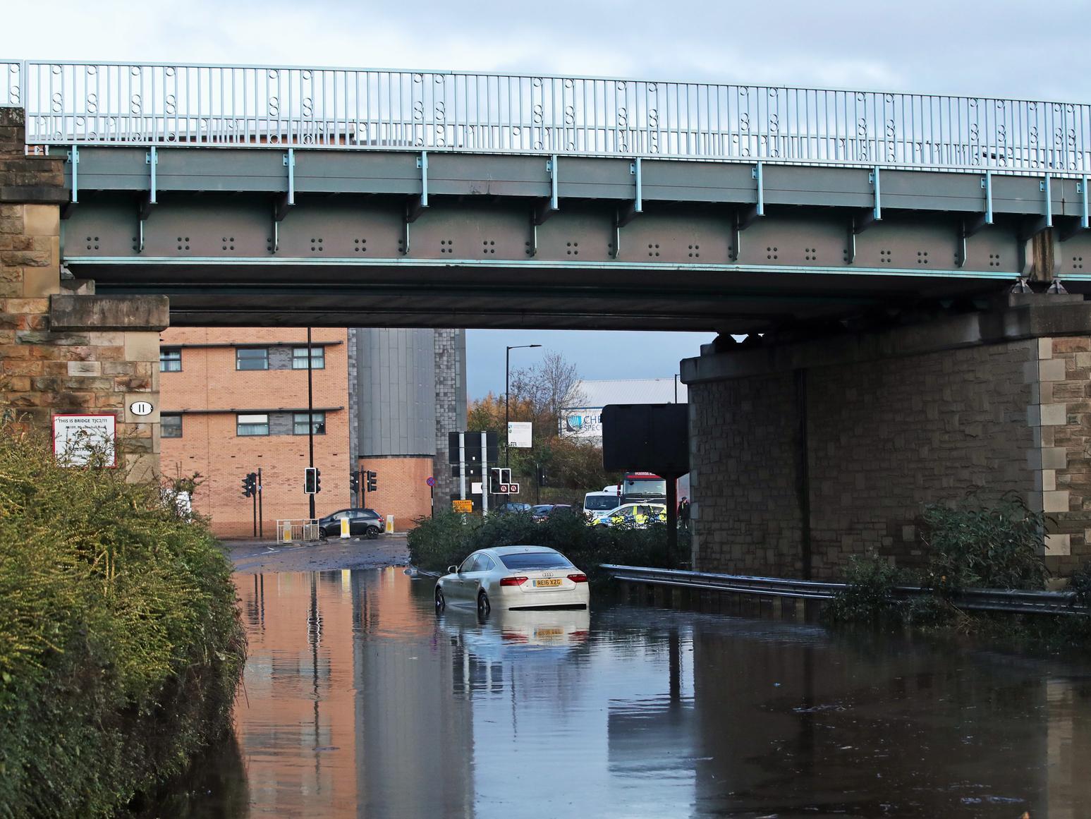 A car trapped underwater in Sheffield.