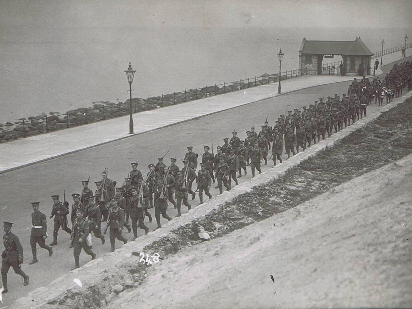 The 5th Territorial Force Battalion, marching along Marine Drive, during Annual Camp, Scarborough, 1912