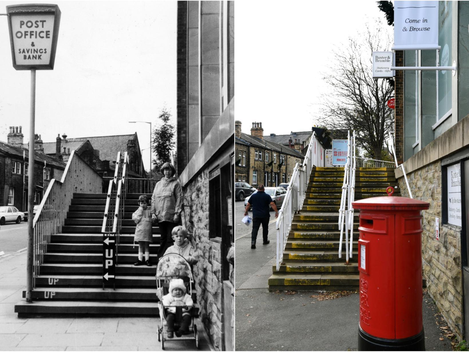 Pudsey Post Office in 1978 and now in 2019