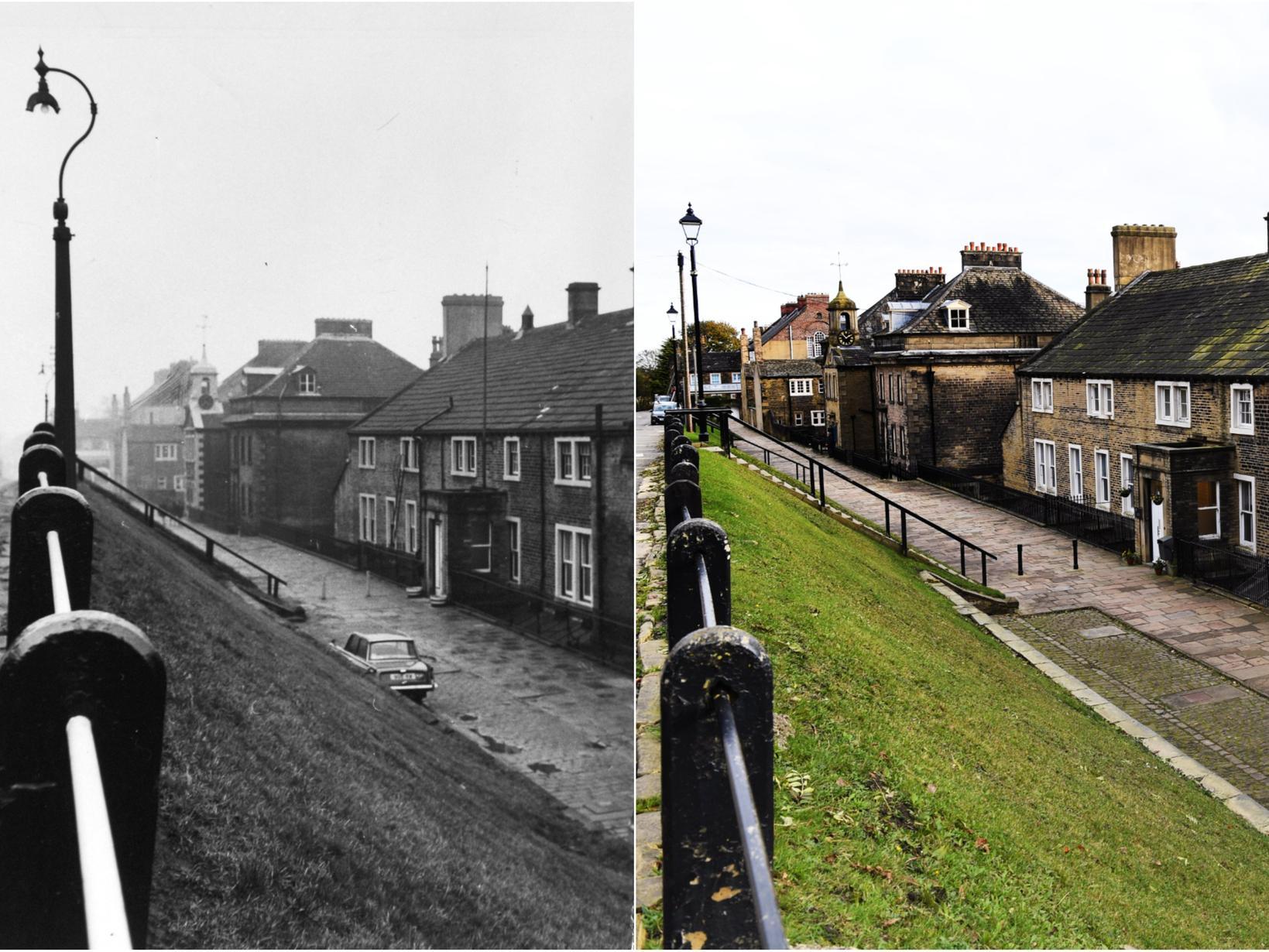 A view of Fulneck and the Moravian settlement in 1971 and 2019.