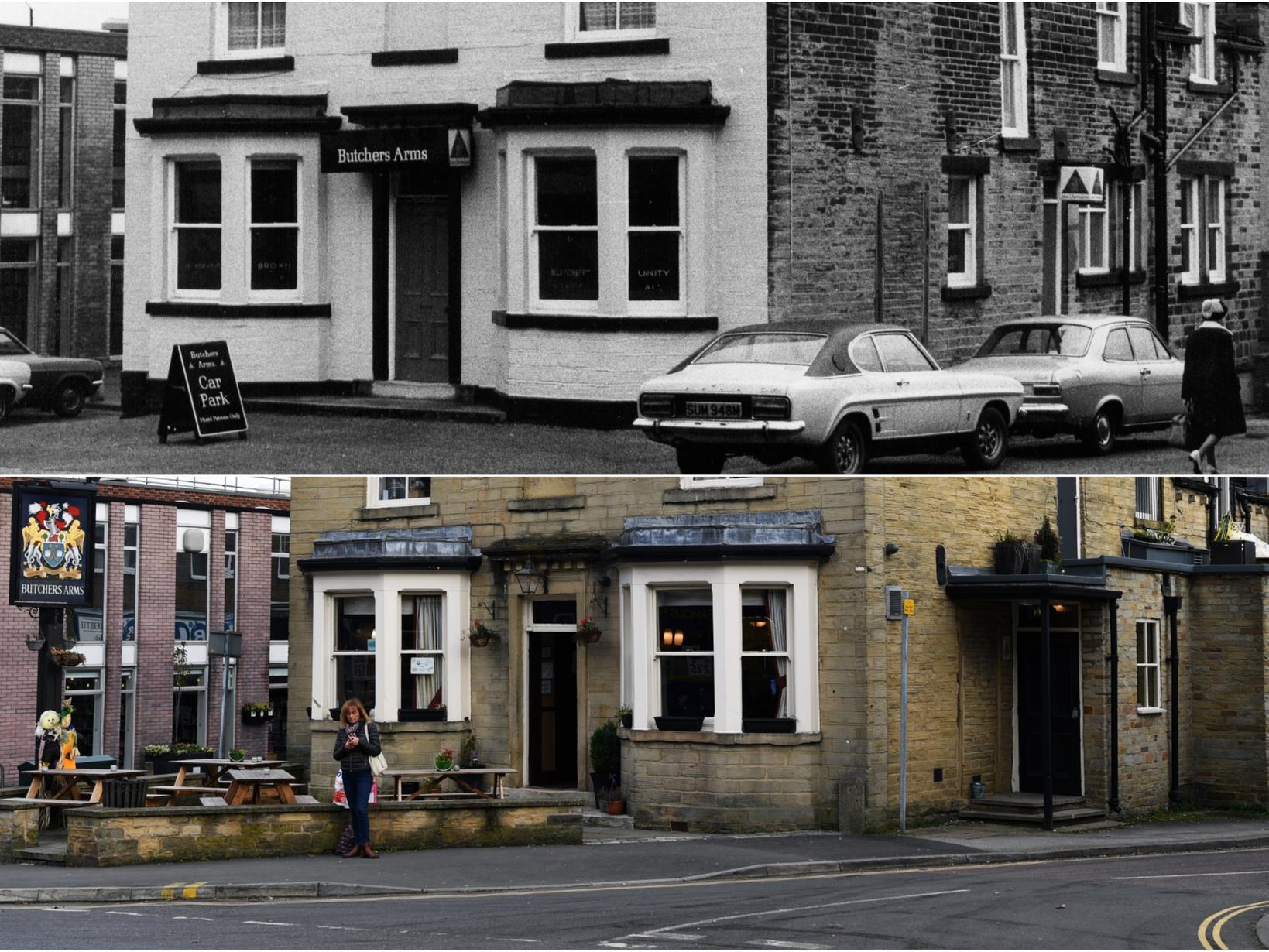 The Butchers Arms pub in the 1980s and in 2019.