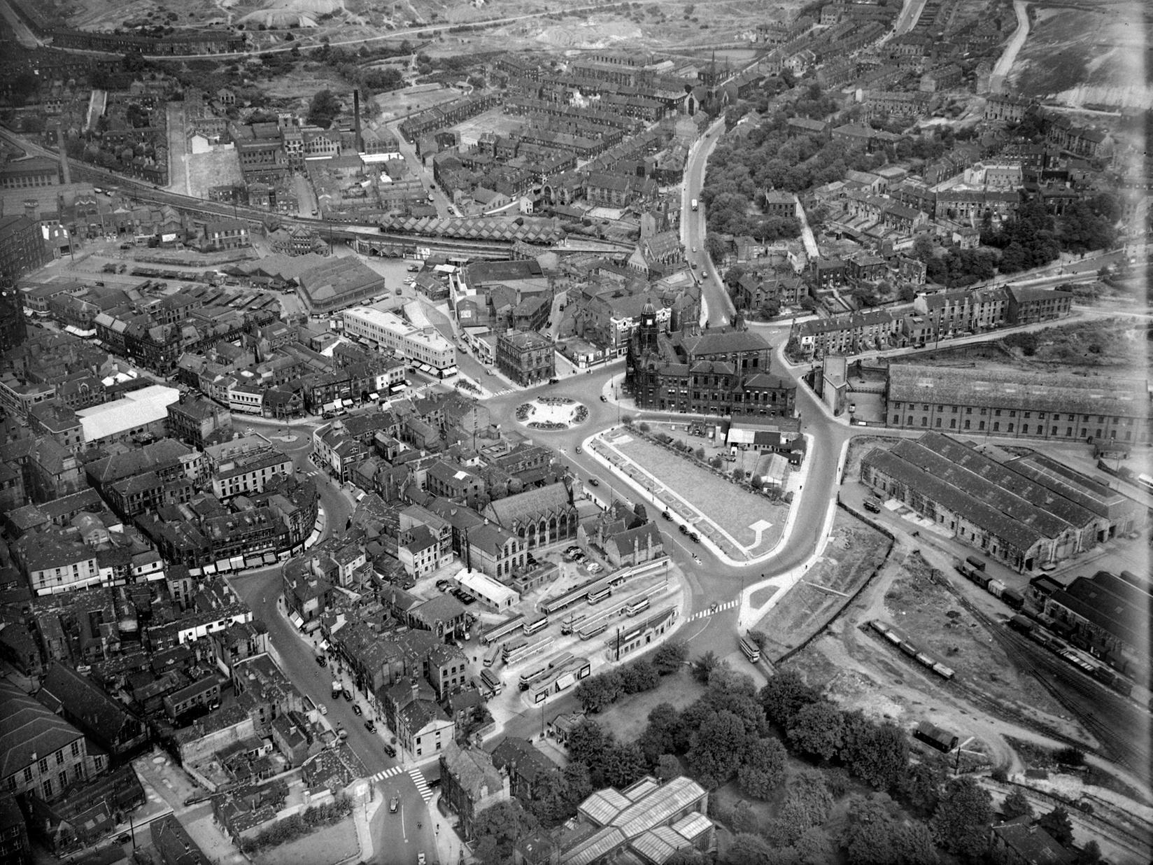 An aerial view of Dewsbury town centre.