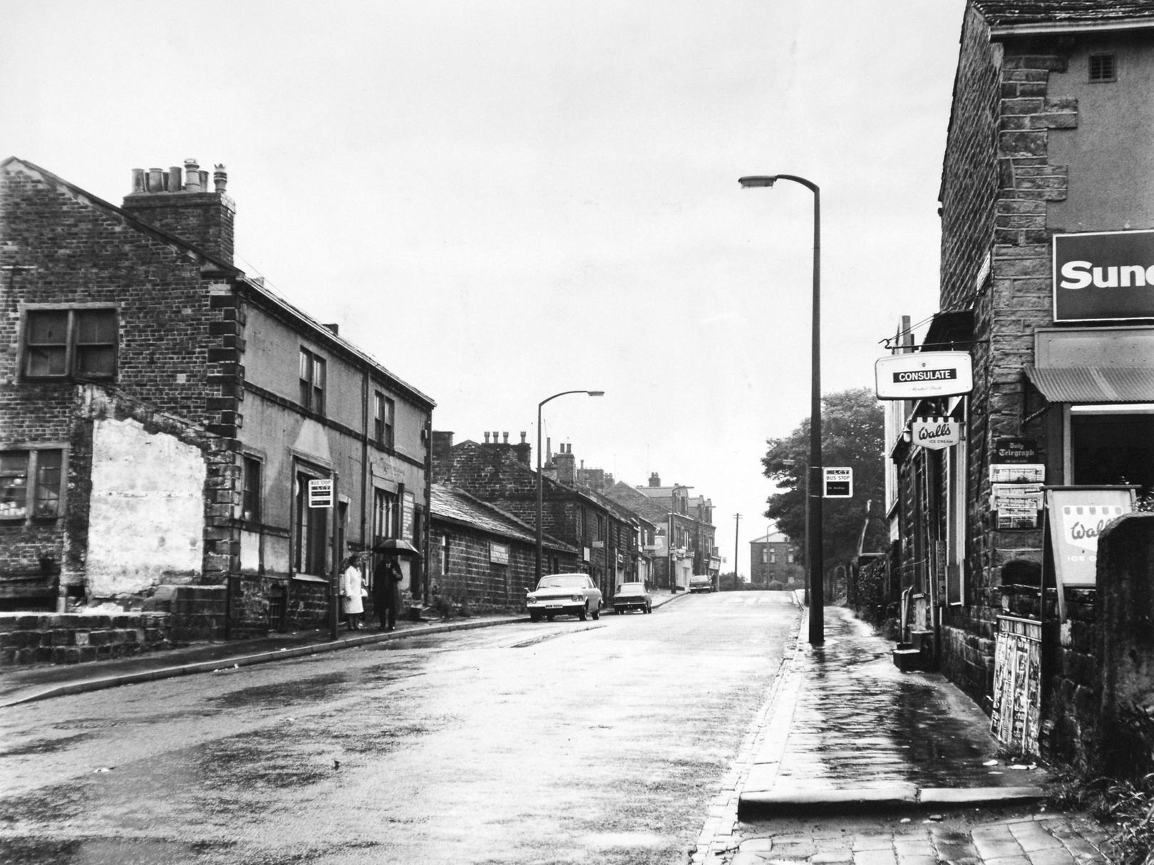 A view of the main street in Rodley in July 1970.
