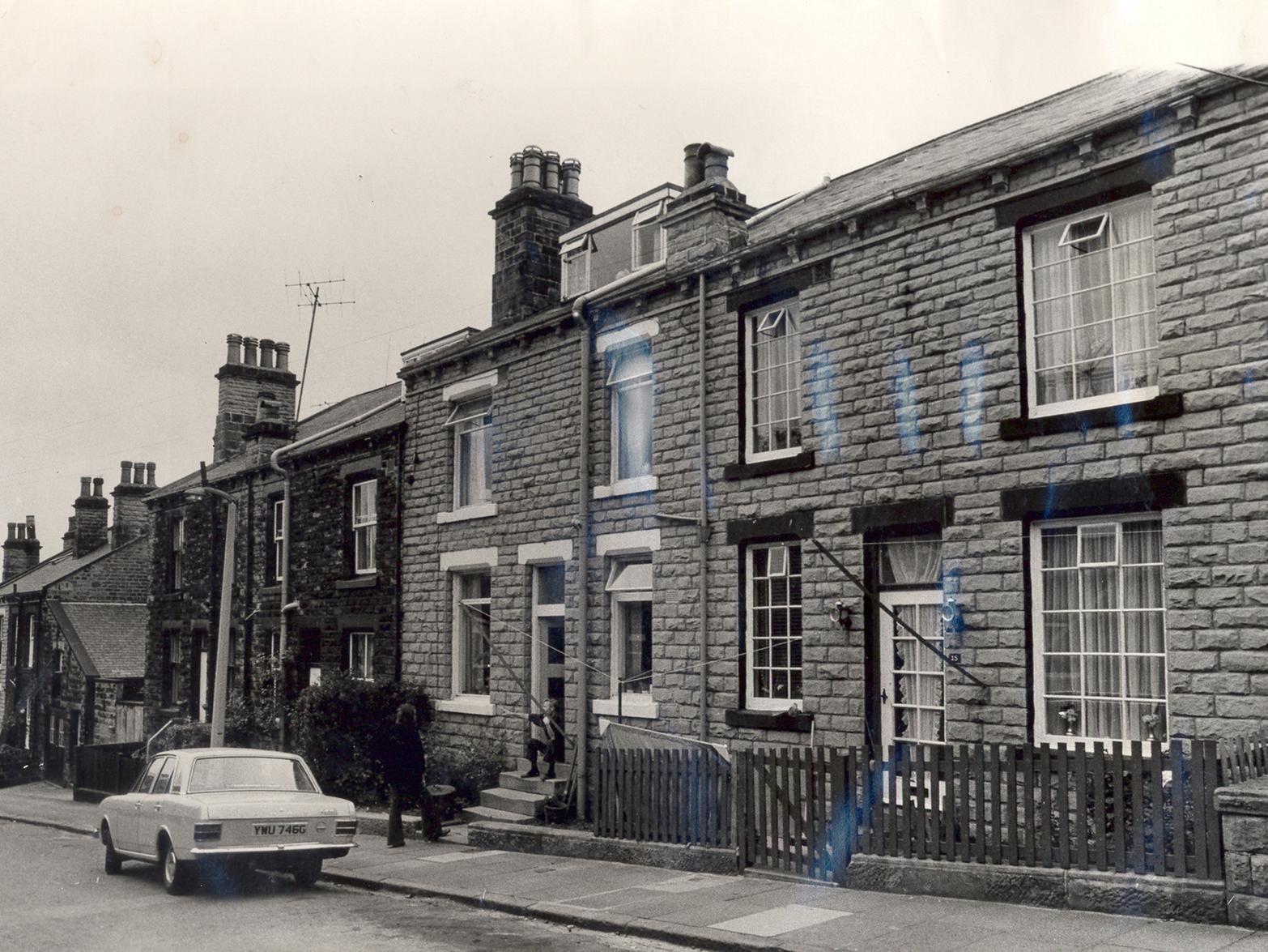 Houses on Nunthorpe Road in Rodley. Residents had already started their own environmental improvement. Leeds City Council was planning to 'initiate action towards clearance' between 1982 and 1986.