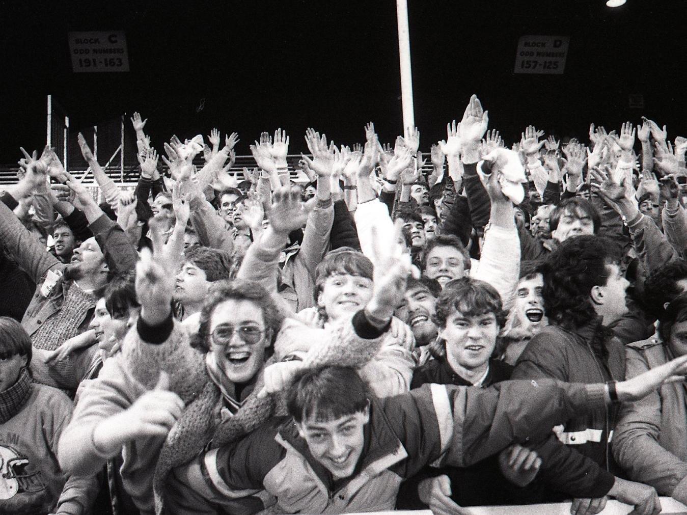 Preston fans in the West Stand paddock, known as Crazy Corner, in the 1986/87 promotion season