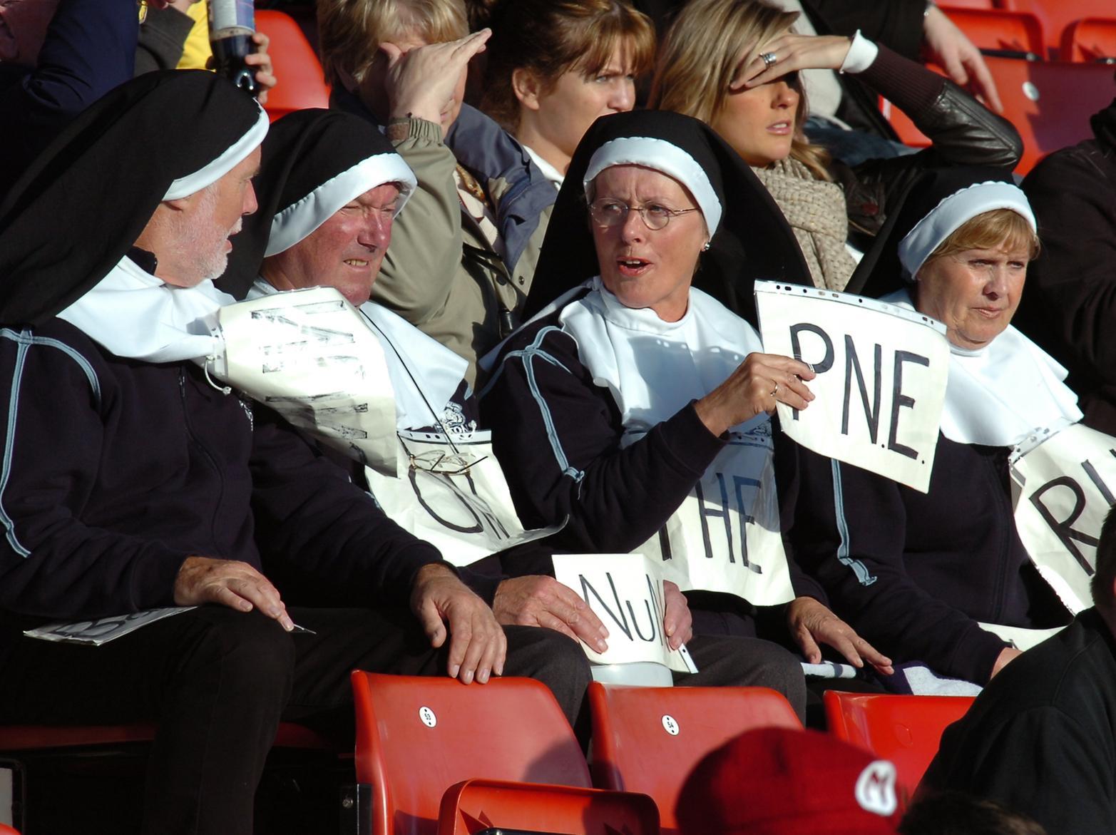 Four PNE fans dressed as nuns at Barnsley
