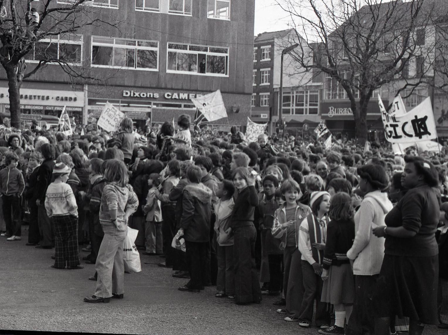 Preston fans on the Flag Market celebrating promotion in 1978