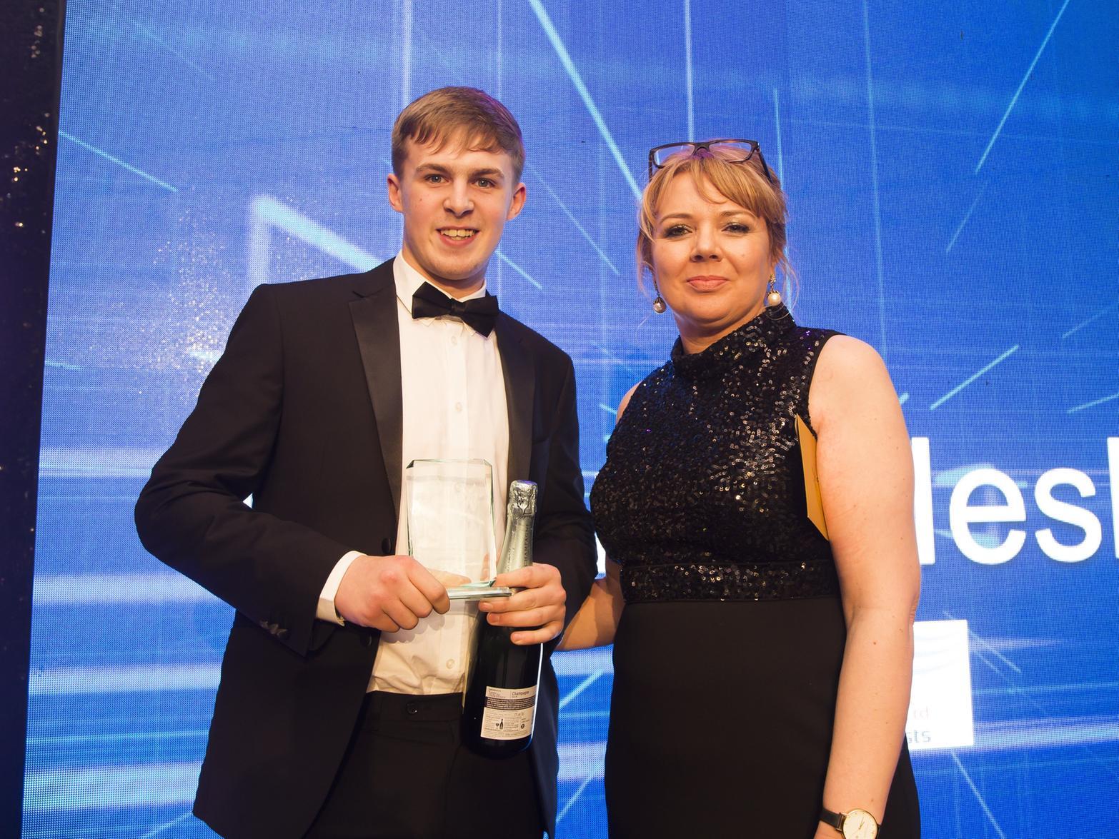 Apprentice of the Year Leland Heslop with sponsor Nicky Chance-Thompson CEO of the Piece Hall Trust.