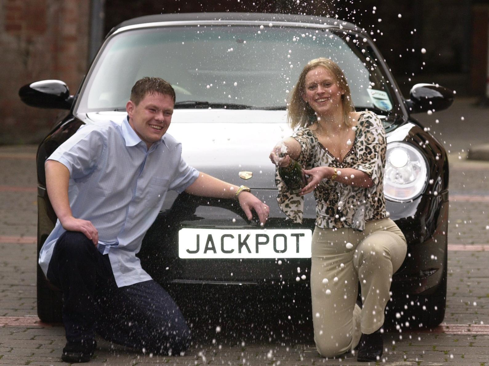 Sarah and AldanIbbetson pictured after winning the 3m jackpot in 2002