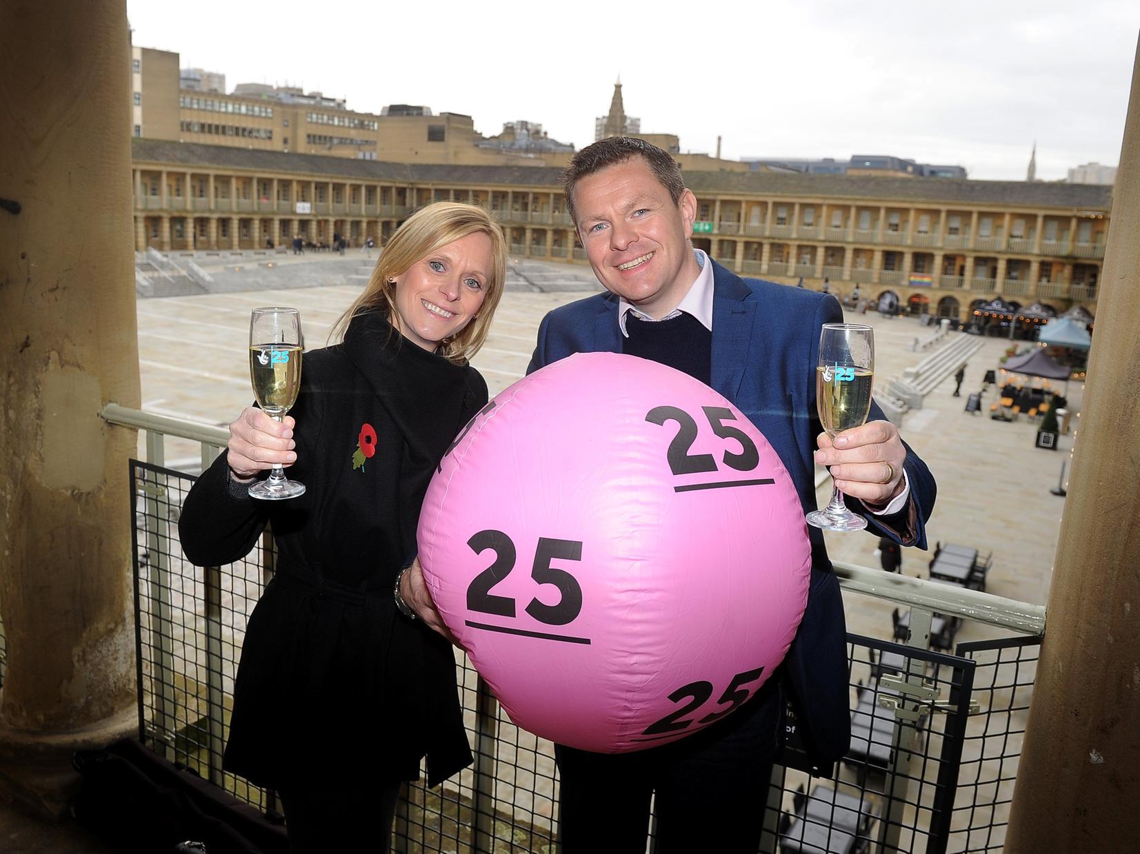 The lucky couple celebrating the National Lottery's 25th birthday at the Piece Hall in Halifax