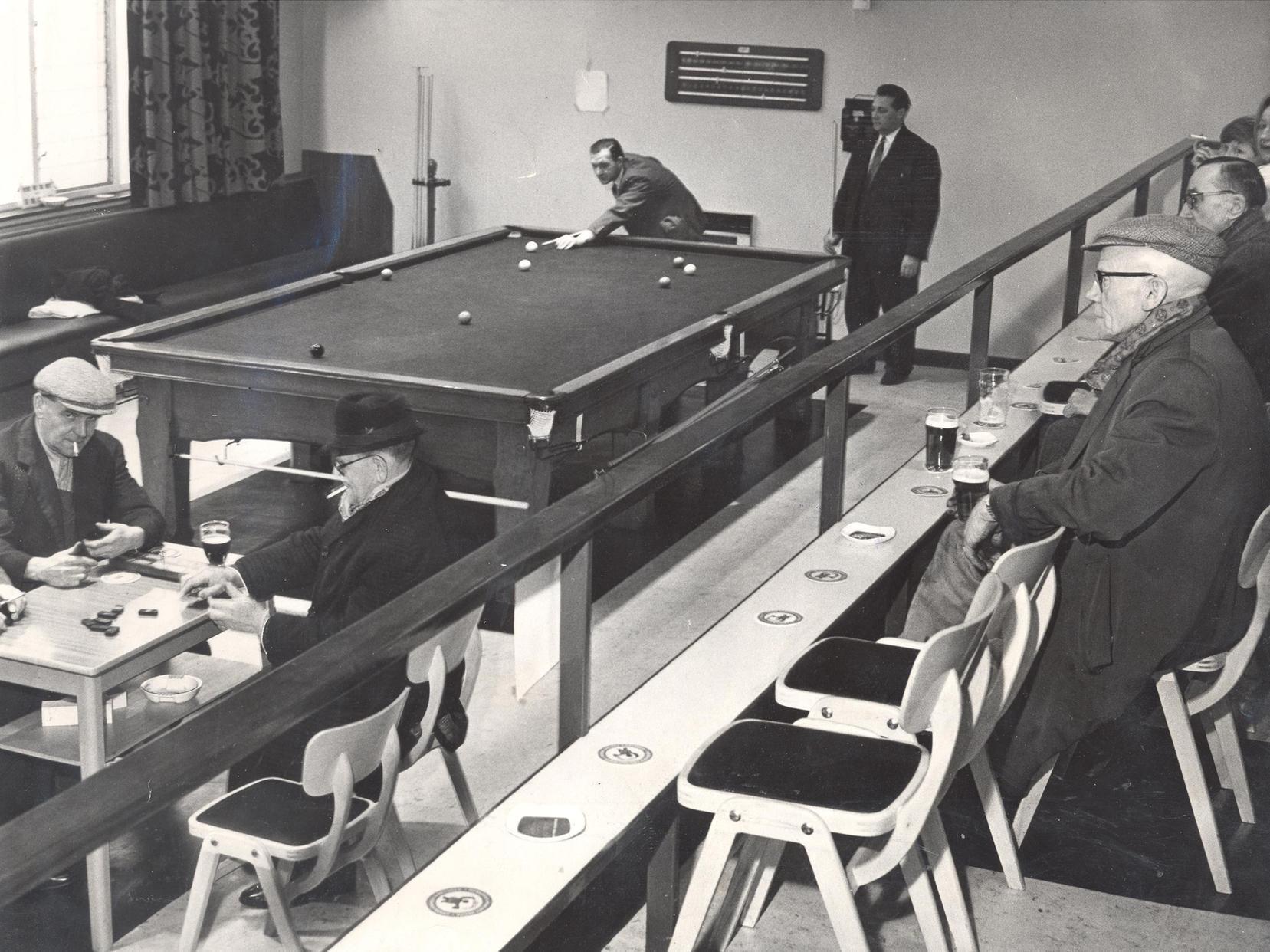 This is Main Line Social Club on Pudsey Road which was opened by Leeds United legend Bobby Collins in 1966. An unusual feature is the split-level games room which provides a good view of the snooker table.