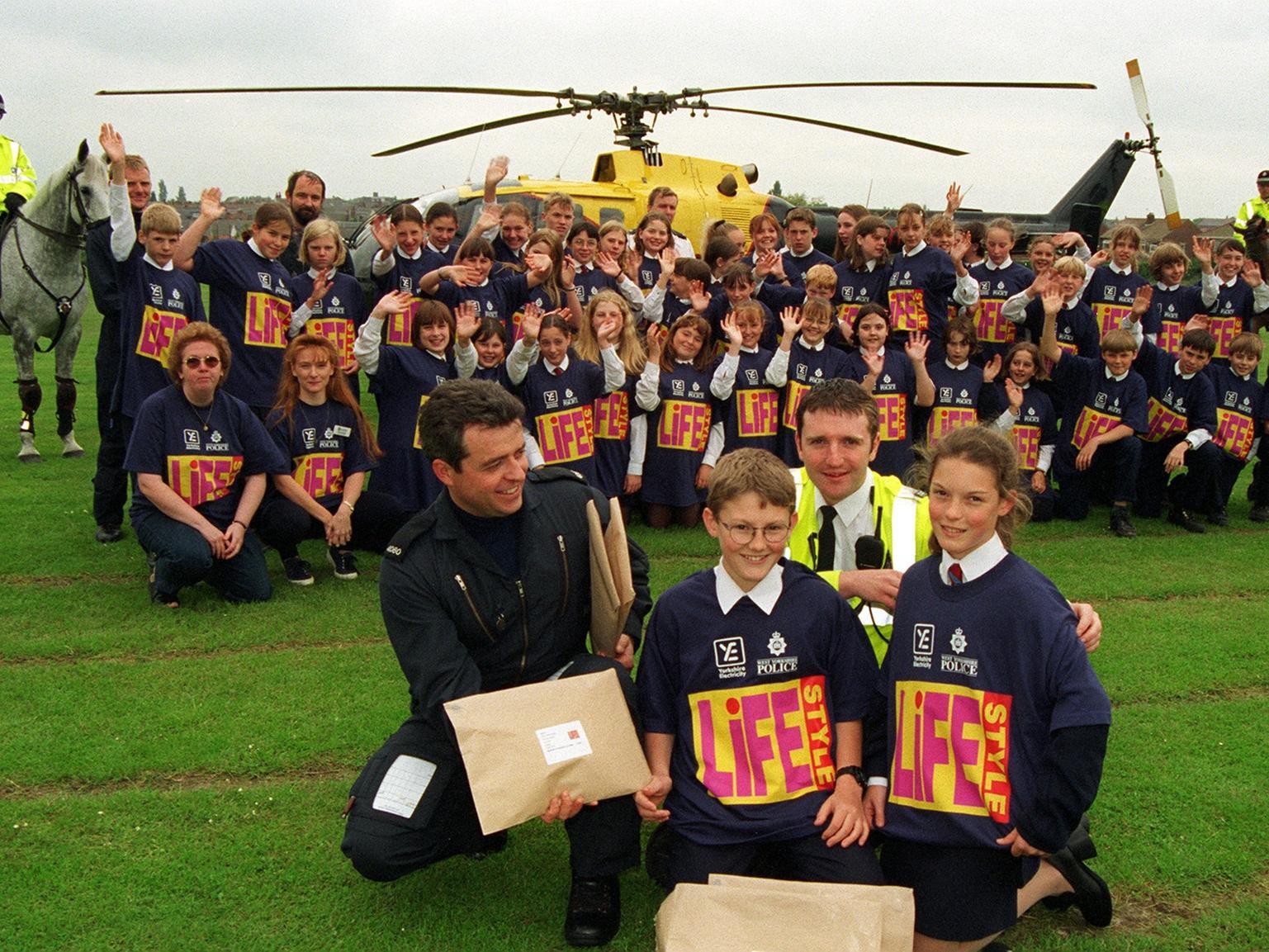 Air drop for pupils of Garforth Community College. 60 pupils were taking part in the Lifestyle 98 project, a scheme set up by the police to give youngsters a focus on their communities during school holidays.