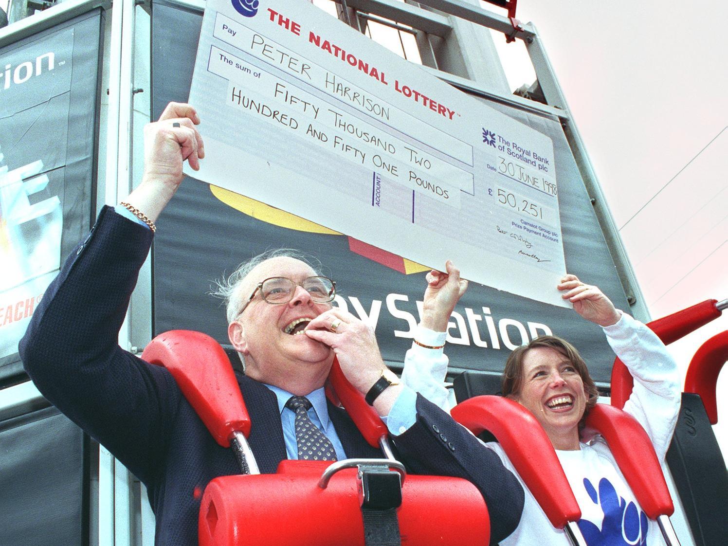 Elsewhere, Peter Harrison celebrated a 50,251 lottery win with a ride on the Sony PlayStation at Blackpool Pleasure Beach in 1998