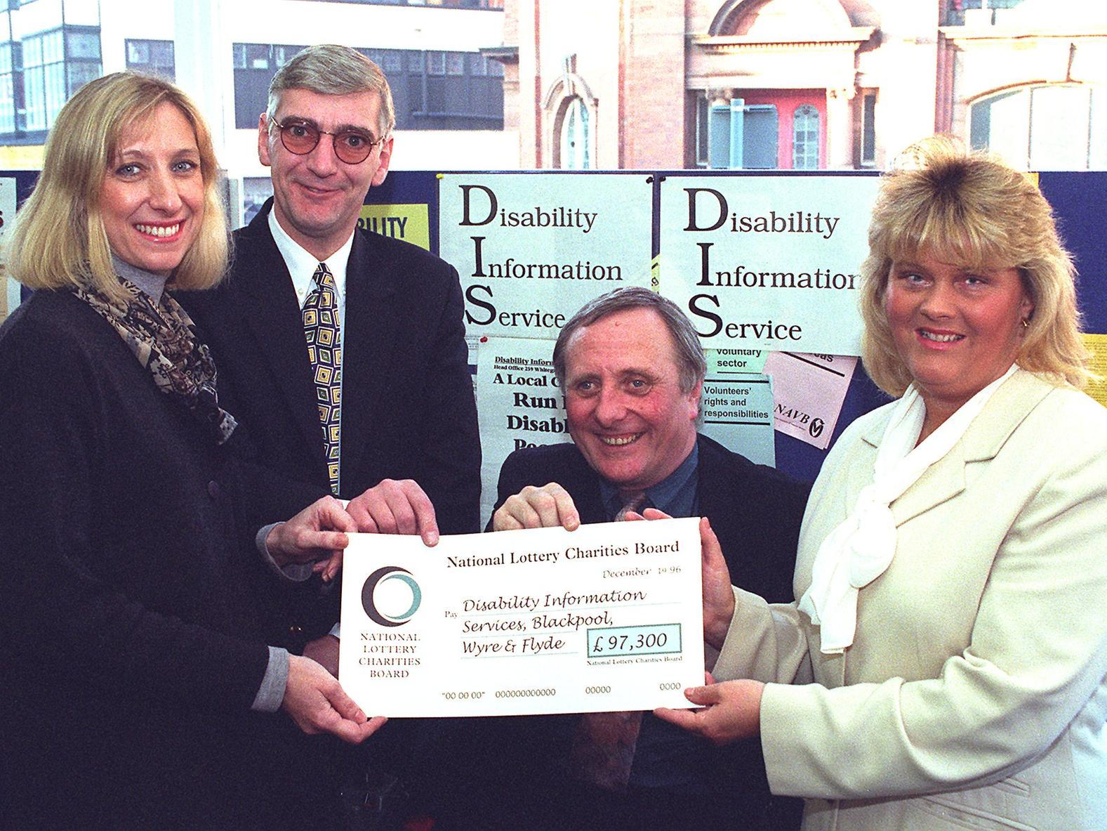 Blackpools Disability Information Service received just short of 100,000 towards their work from the National Lottery Charities Board in 1997.