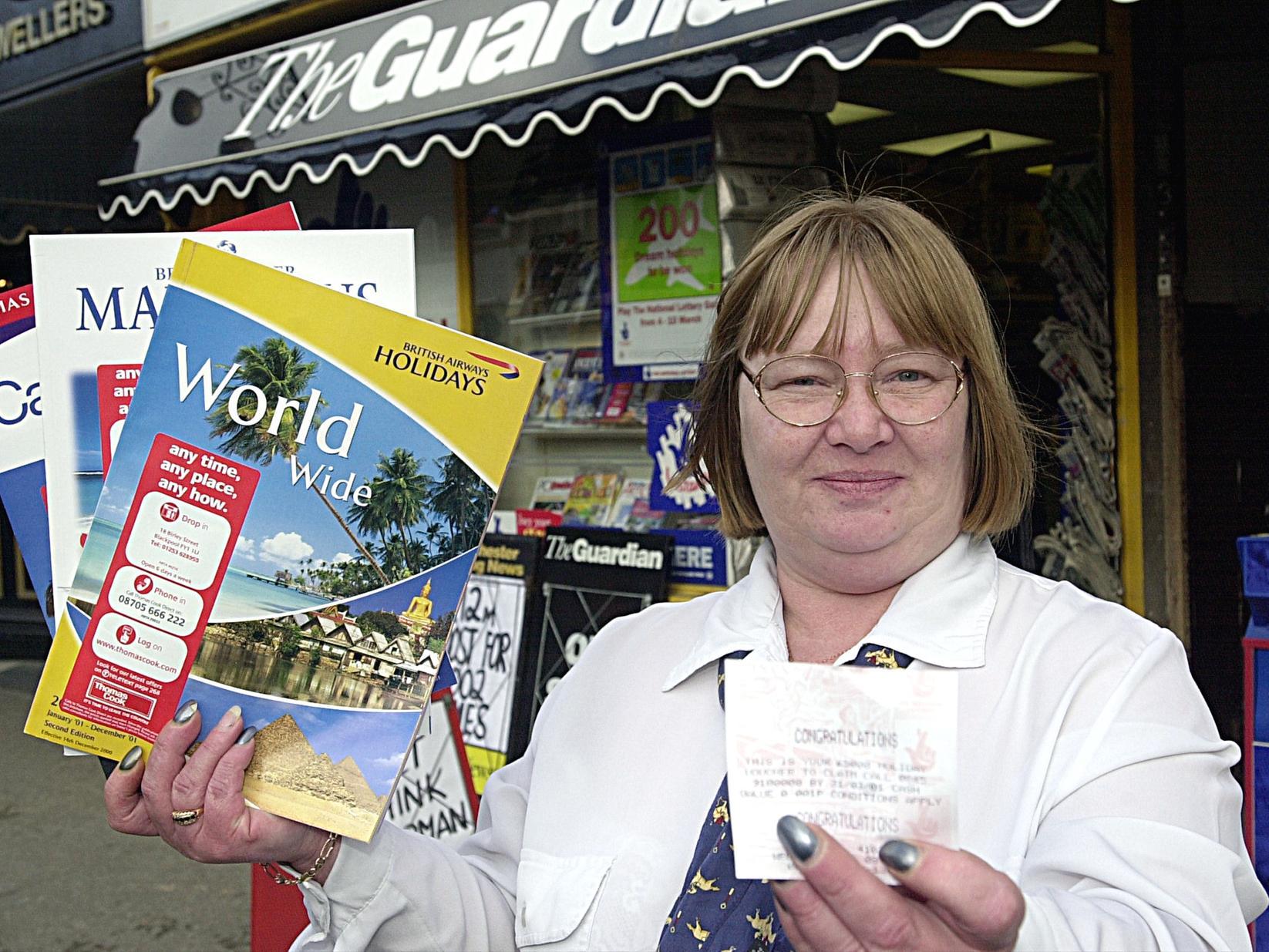 Jackie Darlingon who won a dream holiday on the National Lottery at Fullers newsagents on Topping St. That was in 2001.