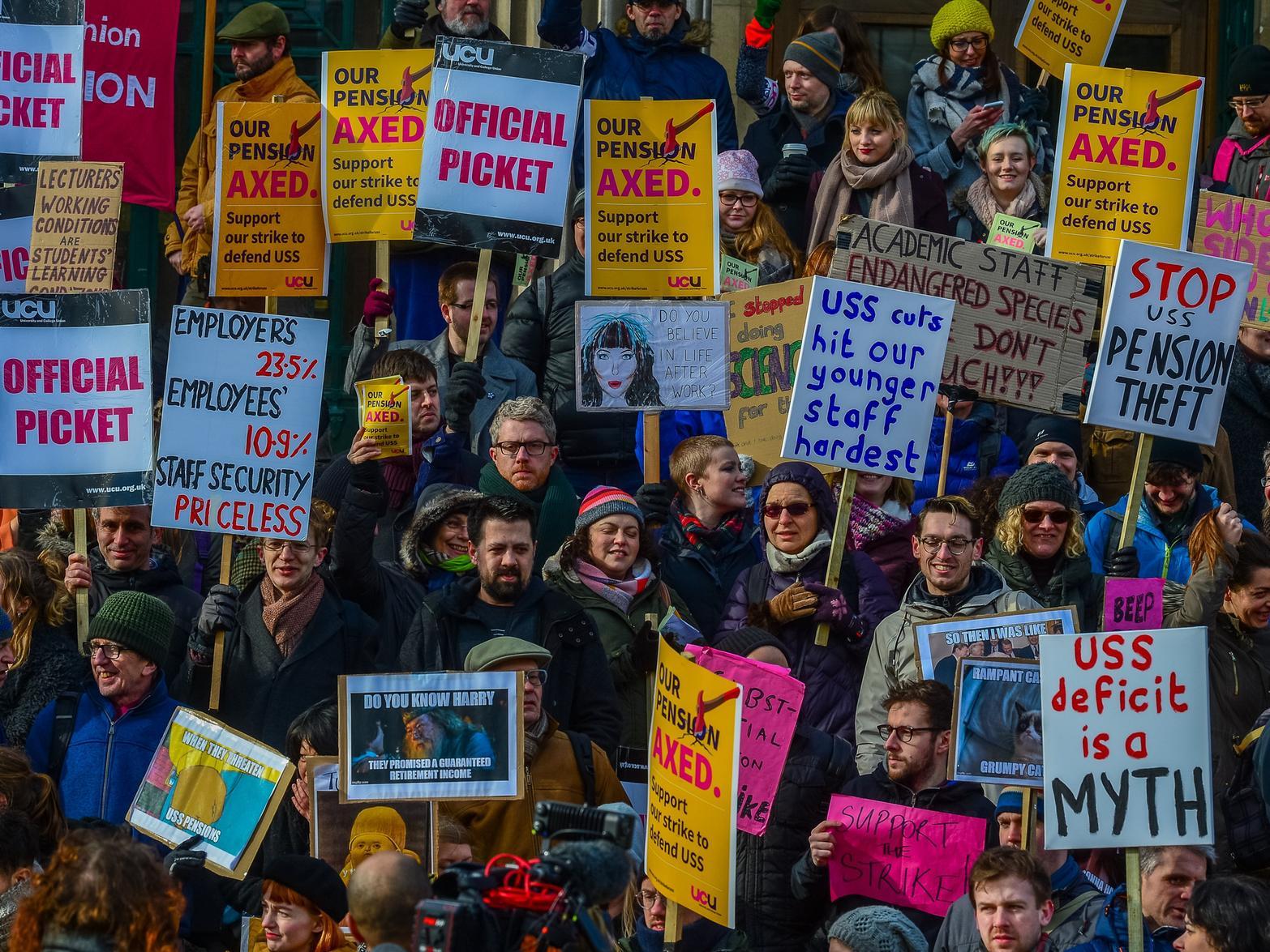 Union members at strikes outside the University of Leeds in February 2018