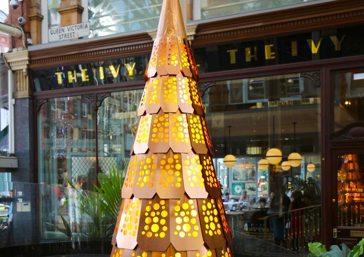 The copper Christmas tree stands at 10 foottall and 4 footwide and was designed by artist and sculptor Sadie Clayton