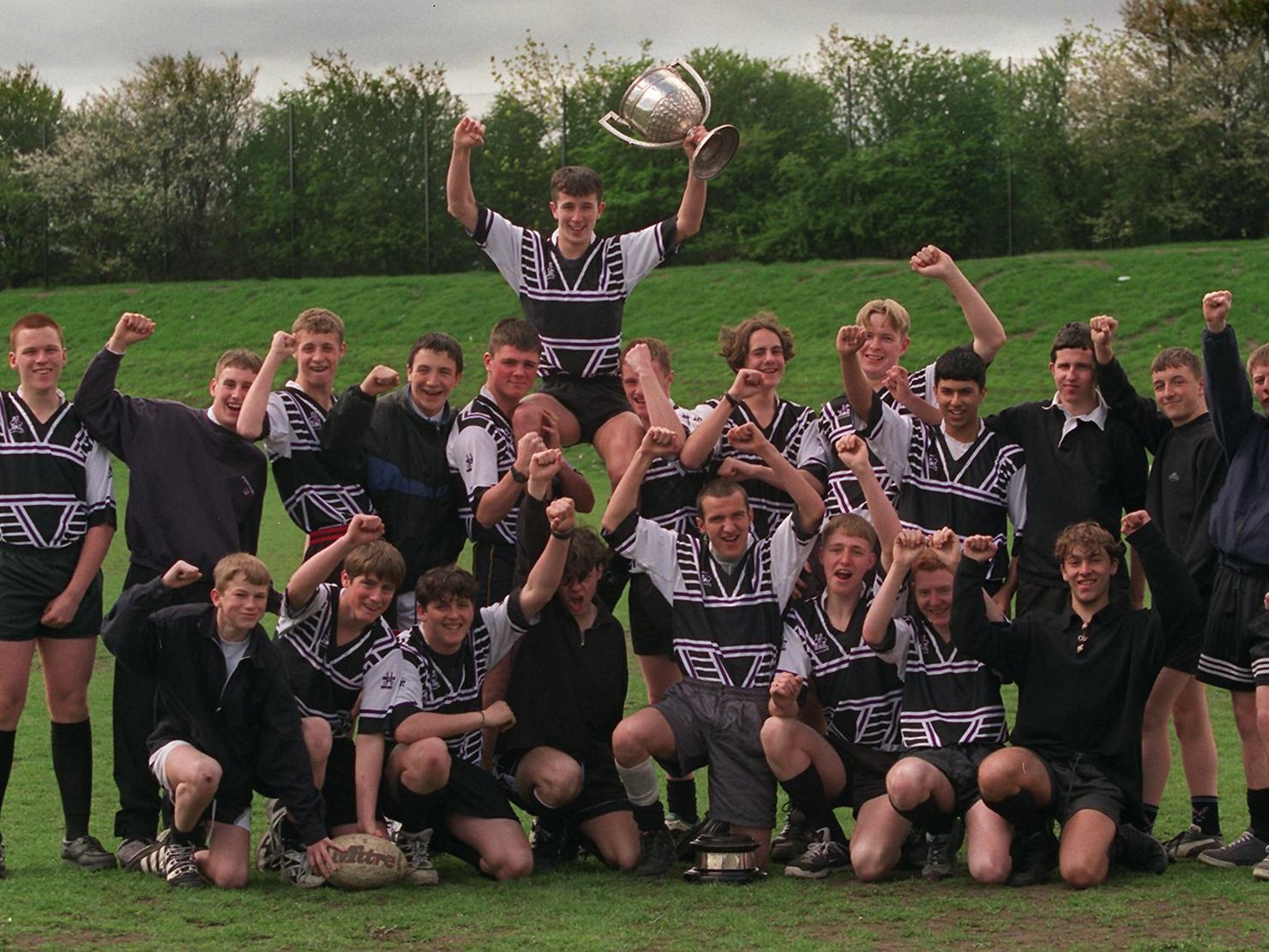 The rugby team at Matthew Murray which won the under 16's Leeds Cup. The team did not win a match for three years or even score a try for two.