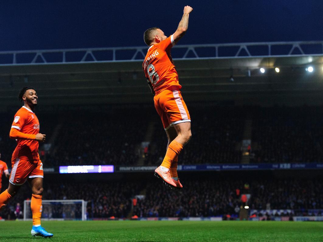 Jay Spearing celebrates scoring Blackpool's second goal from the penalty spot