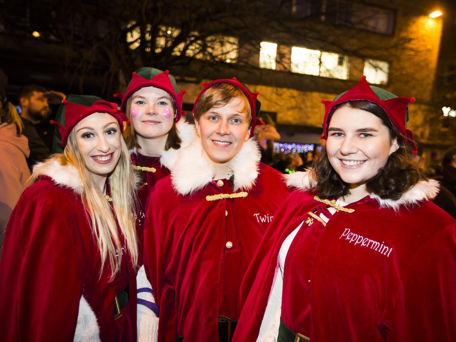 Halifax Christmas lights switch-on. From the left, Abigayle Rogers, Ellie Spooner, Jack Noble and Anna Crowther.