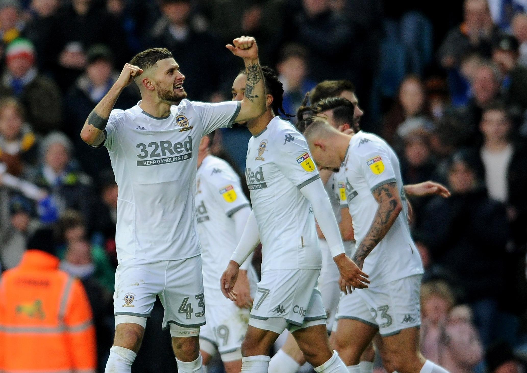 GET MIN: Mateusz Klich celebrates his first-half goal at Elland Road. Picture by Simon Hulme