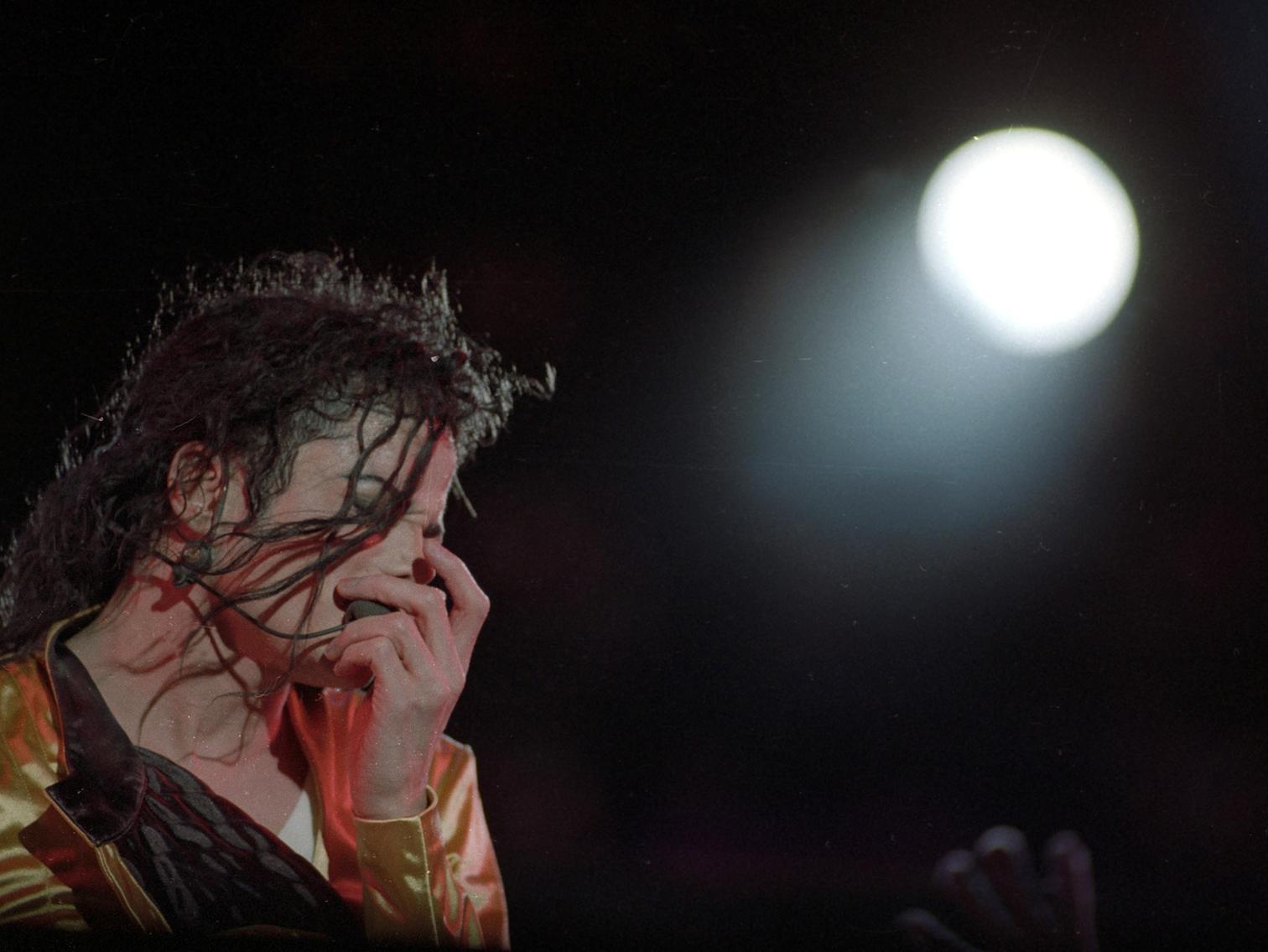Michael Jackson on stage during his concert at Roundhay Park.