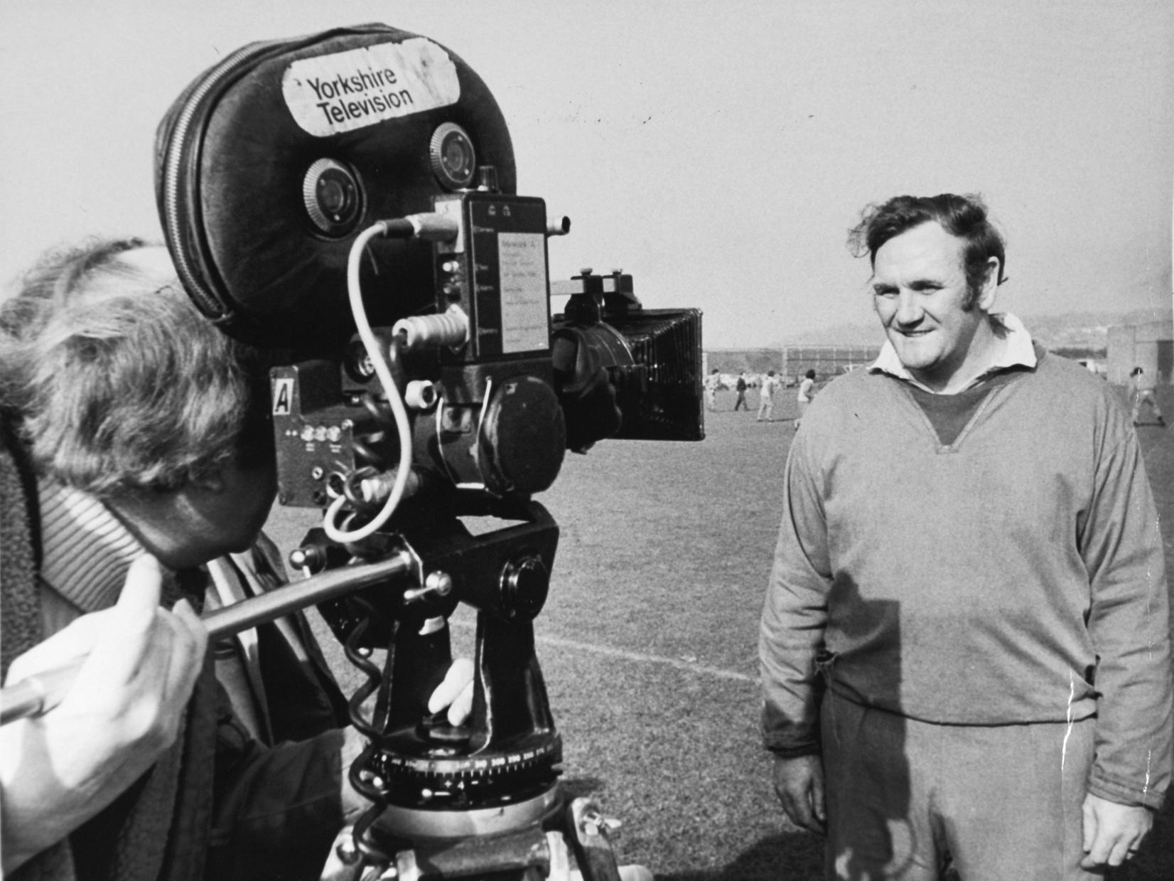 Don Revie being filmed by Yorkshire Television.