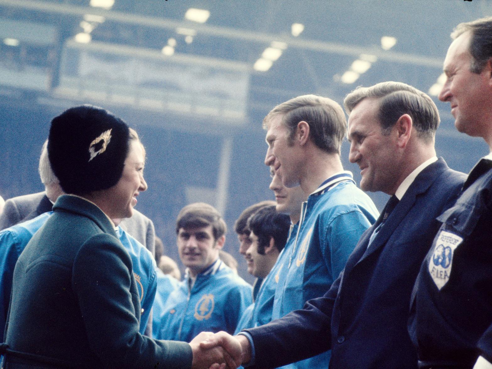 Don Revie is introduced to the royal party ahead of the 1970 FA Cup final.