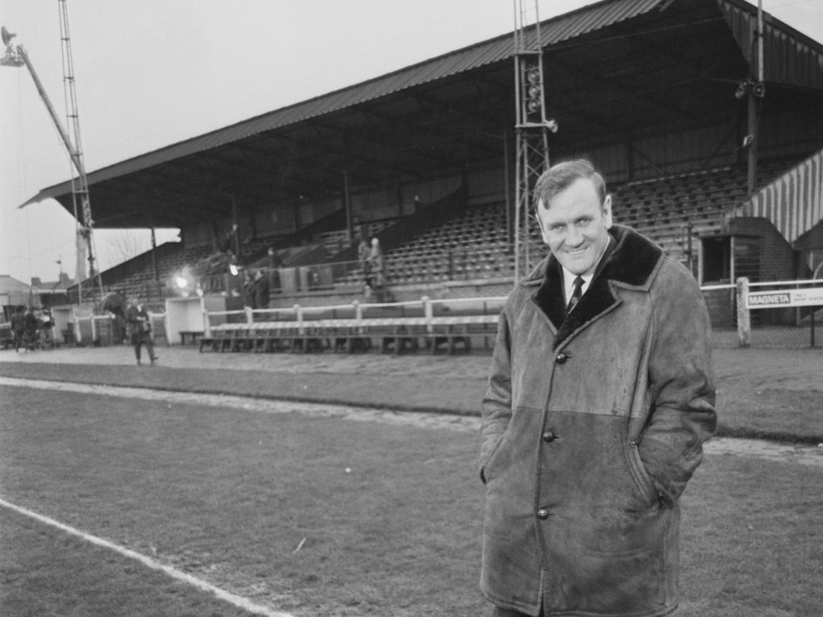 Don Revie examines the pitch at the Borough Sports Ground on the eve of the FA Cup fourth round clash with Sutton United.