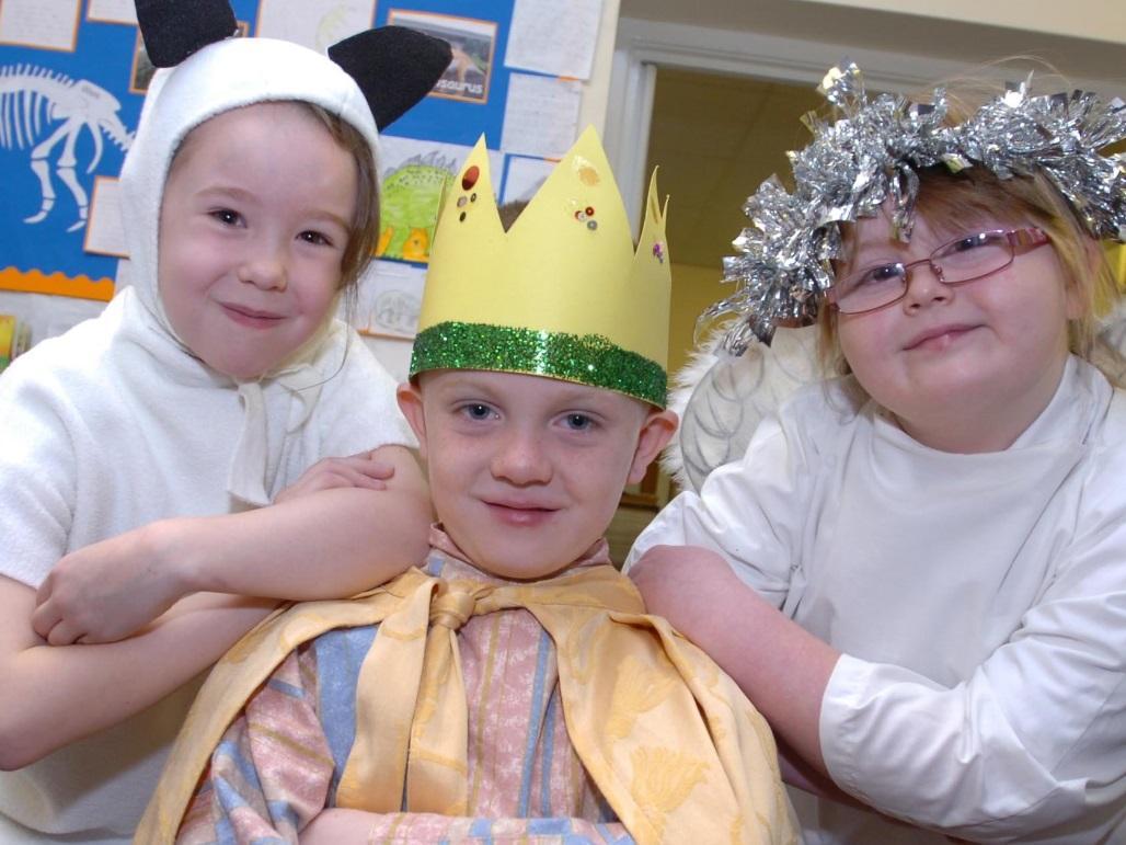 Chloe Bradley, Callum Jake Liddle and Olivia Vaughan ready for theirChristmas performance in 2011.
