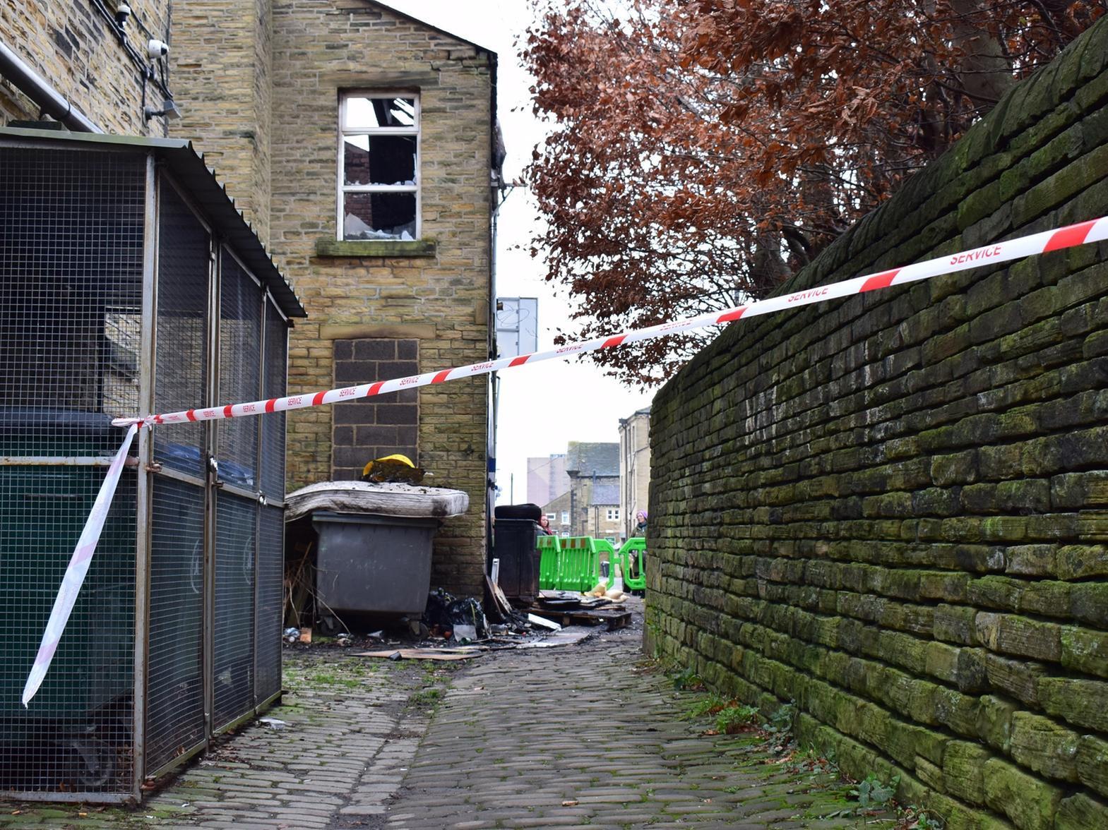 Damage caused to the building after a fire in Clare Road, Halifax